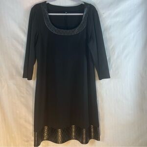Tiana B. Dress Black Knit Faux Leather Vegan Scoop Neck & Hem A Line Size 16